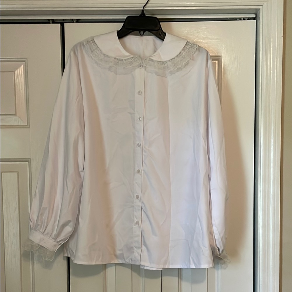 White Button Down Shirt with Lace Trim